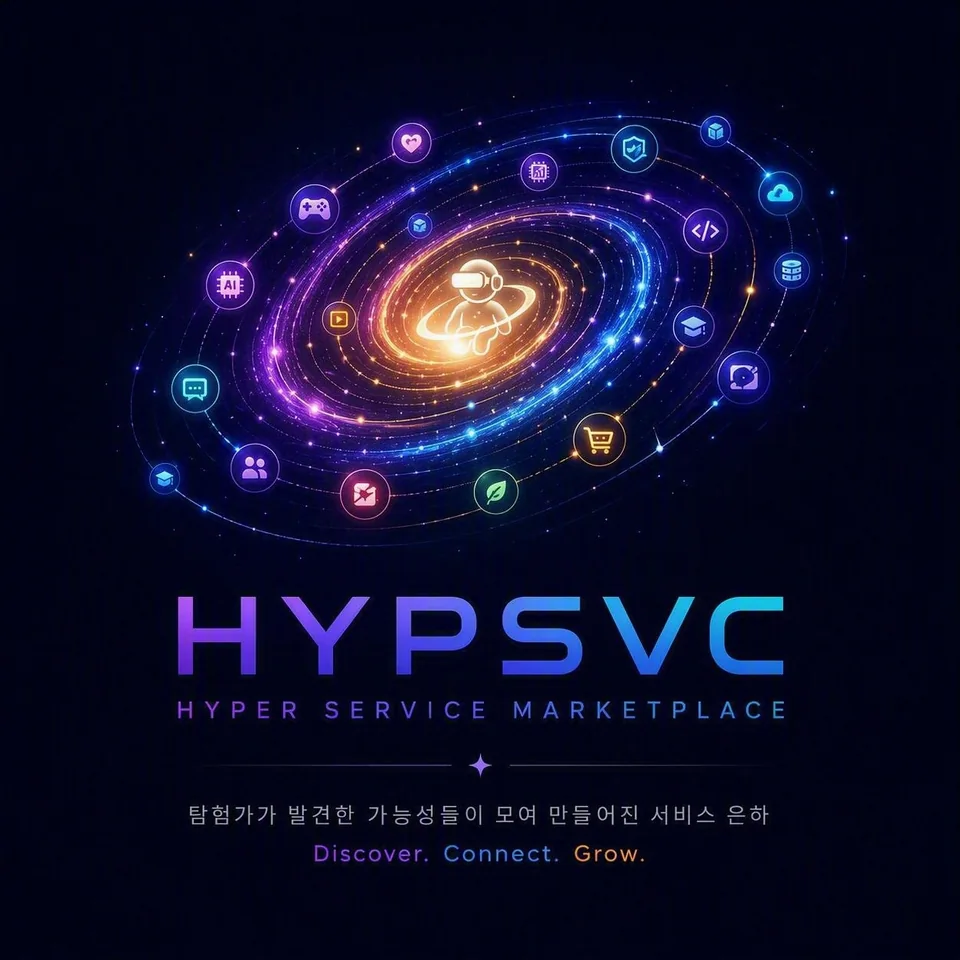 HYPSVC — HYPER SERVICE MARKETPLACE. 탐험가가 발견한 가능성들이 모여 만들어진 서비스 은하. Discover. Connect. Grow.